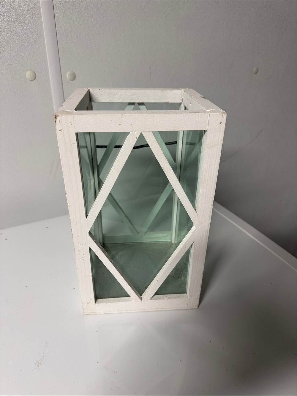 White Wooden Decorative Lantern with Glass Panels